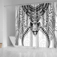 New Zealand Morepork Shower Curtain Maori Pattern White