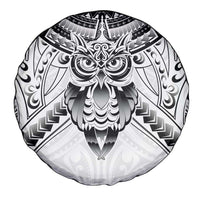 New Zealand Morepork Spare Tire Cover Maori Pattern White