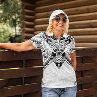 New Zealand Morepork Women Polo Shirt Maori Pattern White