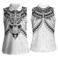 New Zealand Morepork Women Sleeveless Polo Shirt Maori Pattern White