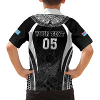 Custom Fiji Rugby Family Matching Puletasi and Hawaiian Shirt Fijian Warrior Black