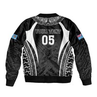 Custom Fiji Rugby Sleeve Zip Bomber Jacket Fijian Warrior Black