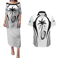 Custom Fiji Rugby Couples Matching Puletasi and Hawaiian Shirt Fijian Warrior White LT05 White - Polynesian Pride