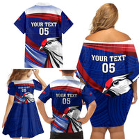 Custom Samoa Rugby Family Matching Off Shoulder Short Dress and Hawaiian Shirt Manuma Ptilinopus Perousii