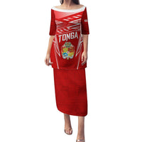 Custom Tonga Rugby Puletasi Kupesi Ngatu Pattern LT05 Long Dress Red - Polynesian Pride