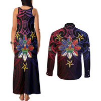 Haiti Philippines Couples Matching Tank Maxi Dress and Long Sleeve Button Shirt Haitian Coat Of Arms With Filipino Sun