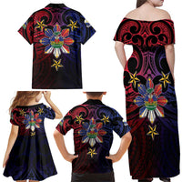 Haiti Philippines Family Matching Off Shoulder Maxi Dress and Hawaiian Shirt Haitian Coat Of Arms With Filipino Sun LT05 - Polynesian Pride