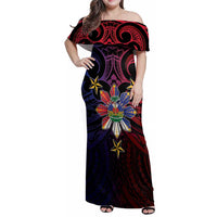 Haiti Philippines Family Matching Off Shoulder Maxi Dress and Hawaiian Shirt Haitian Coat Of Arms With Filipino Sun LT05 Mom's Dress Black - Polynesian Pride