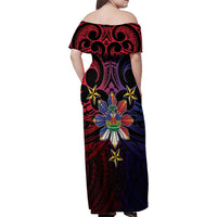 Haiti Philippines Family Matching Off Shoulder Maxi Dress and Hawaiian Shirt Haitian Coat Of Arms With Filipino Sun LT05 - Polynesian Pride