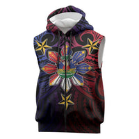 Haiti Philippines Sleeveless Zip Hoodie Haitian Coat Of Arms With Filipino Sun LT05 Black - Polynesian Pride