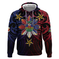Haiti Philippines Zip Hoodie Haitian Coat Of Arms With Filipino Sun LT05 Pullover Hoodie Black - Polynesian Pride