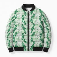 Hawaii Ti Leaf Maile Tuberose Lei Bomber Puffer Jacket With Hanalei Leaf Green LT05 Unisex Green - Polynesian Pride