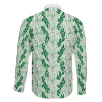 Hawaii Ti Leaf Maile Tuberose Lei Family Matching Short Sleeve Bodycon Dress and Hawaiian Shirt With Hanalei Leaf Green LT05 - Polynesian Pride