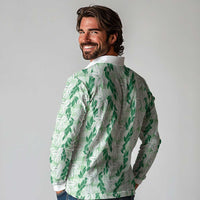 Hawaii Ti Leaf Maile Tuberose Lei Long Sleeve Polo Shirt With Hanalei Leaf Green LT05 - Polynesian Pride