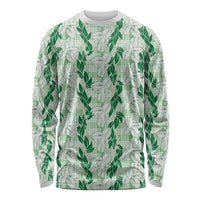 Hawaii Ti Leaf Maile Tuberose Lei Long Sleeve Shirt With Hanalei Leaf Green LT05 Unisex Green - Polynesian Pride