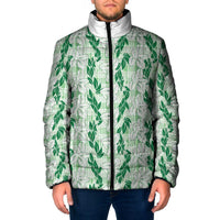 Hawaii Ti Leaf Maile Tuberose Lei Padded Jacket With Hanalei Leaf Green LT05 Men Green - Polynesian Pride