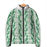 Hawaii Ti Leaf Maile Tuberose Lei Padded Jacket With Hanalei Leaf Green LT05 - Polynesian Pride