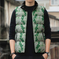 Hawaii Ti Leaf Maile Tuberose Lei Sleeveless Puffer Jacket With Hanalei Leaf Green LT05 - Polynesian Pride
