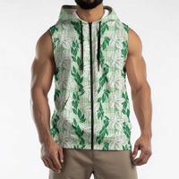 Hawaii Ti Leaf Maile Tuberose Lei Sleeveless Zip Hoodie With Hanalei Leaf Green LT05 - Polynesian Pride