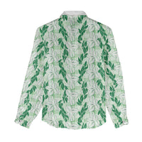 Hawaii Ti Leaf Maile Tuberose Lei Women Casual Shirt With Hanalei Leaf Green LT05 - Polynesian Pride