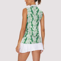 Hawaii Ti Leaf Maile Tuberose Lei Women Sleeveless Polo Shirt With Hanalei Leaf Green LT05 - Polynesian Pride