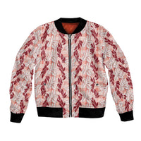 Hawaii Ti Leaf Maile Tuberose Lei Bomber Jacket With Hanalei Leaf Red LT05 Unisex Red - Polynesian Pride