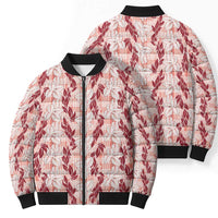 Hawaii Ti Leaf Maile Tuberose Lei Bomber Puffer Jacket With Hanalei Leaf Red LT05 - Polynesian Pride