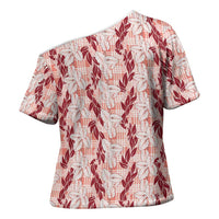 Hawaii Ti Leaf Maile Tuberose Lei Cross Shoulder Shirt With Hanalei Leaf Red LT05 - Polynesian Pride
