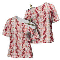 Hawaii Ti Leaf Maile Tuberose Lei Cross Shoulder Shirt With Hanalei Leaf Red LT05 - Polynesian Pride