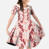 Hawaii Ti Leaf Maile Tuberose Lei Family Matching Mermaid Dress and Hawaiian Shirt With Hanalei Leaf Red LT05 Daughter's Dress Red - Polynesian Pride