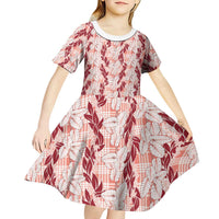 Hawaii Ti Leaf Maile Tuberose Lei Kid Short Sleeve Dress With Hanalei Leaf Red LT05 - Polynesian Pride