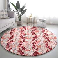 Hawaii Ti Leaf Maile Tuberose Lei Round Carpet With Hanalei Leaf Red LT05 - Polynesian Pride