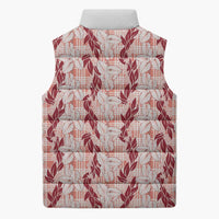 Hawaii Ti Leaf Maile Tuberose Lei Sleeveless Puffer Jacket With Hanalei Leaf Red LT05 - Polynesian Pride
