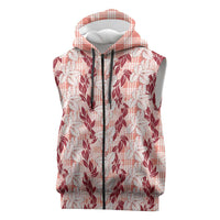 Hawaii Ti Leaf Maile Tuberose Lei Sleeveless Zip Hoodie With Hanalei Leaf Red LT05 Red - Polynesian Pride