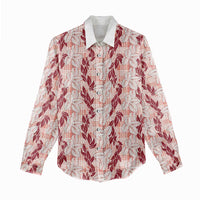 Hawaii Ti Leaf Maile Tuberose Lei Women Casual Shirt With Hanalei Leaf Red LT05 - Polynesian Pride