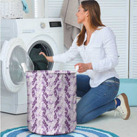 Hawaii Ti Leaf Maile Tuberose Lei Laundry Basket With Hanalei Leaf Purple LT05 - Polynesian Pride