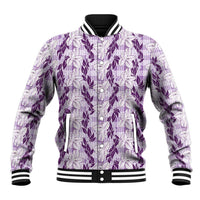 Hawaii Ti Leaf Maile Tuberose Lei Baseball Jacket With Hanalei Leaf Purple LT05 Unisex Purple - Polynesian Pride