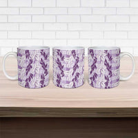 Hawaii Ti Leaf Maile Tuberose Lei Ceramic Mug With Hanalei Leaf Purple LT05 - Polynesian Pride