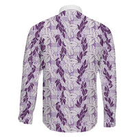 Hawaii Ti Leaf Maile Tuberose Lei Family Matching Off Shoulder Short Dress and Hawaiian Shirt With Hanalei Leaf Purple LT05 - Polynesian Pride
