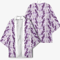 Hawaii Ti Leaf Maile Tuberose Lei Kimono With Hanalei Leaf Purple LT05 - Polynesian Pride