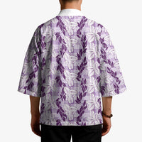 Hawaii Ti Leaf Maile Tuberose Lei Kimono With Hanalei Leaf Purple LT05 - Polynesian Pride