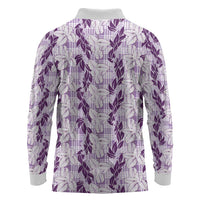 Hawaii Ti Leaf Maile Tuberose Lei Long Sleeve Polo Shirt With Hanalei Leaf Purple LT05 - Polynesian Pride