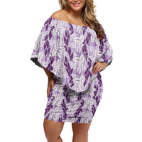 Hawaii Ti Leaf Maile Tuberose Lei Off Shoulder Short Dress With Hanalei Leaf Purple LT05 Women Purple - Polynesian Pride