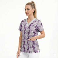 Hawaii Ti Leaf Maile Tuberose Lei Scrub Top With Hanalei Leaf Purple LT05 - Polynesian Pride