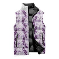 Hawaii Ti Leaf Maile Tuberose Lei Sleeveless Puffer Jacket With Hanalei Leaf Purple LT05 - Polynesian Pride