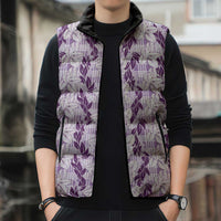 Hawaii Ti Leaf Maile Tuberose Lei Sleeveless Puffer Jacket With Hanalei Leaf Purple LT05 - Polynesian Pride