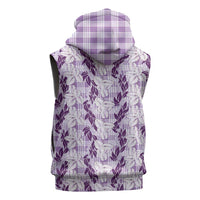 Hawaii Ti Leaf Maile Tuberose Lei Sleeveless Zip Hoodie With Hanalei Leaf Purple LT05 - Polynesian Pride