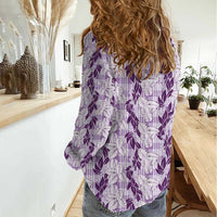 Hawaii Ti Leaf Maile Tuberose Lei Women Casual Shirt With Hanalei Leaf Purple LT05 - Polynesian Pride