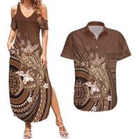 Samoa Tatau Marlin Couples Matching Summer Maxi Dress and Hawaiian Shirt With Siapo Motifs Brown LT05 Brown - Polynesian Pride