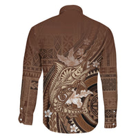 Samoa Tatau Marlin Family Matching Off The Shoulder Long Sleeve Dress and Hawaiian Shirt With Siapo Motifs Brown
